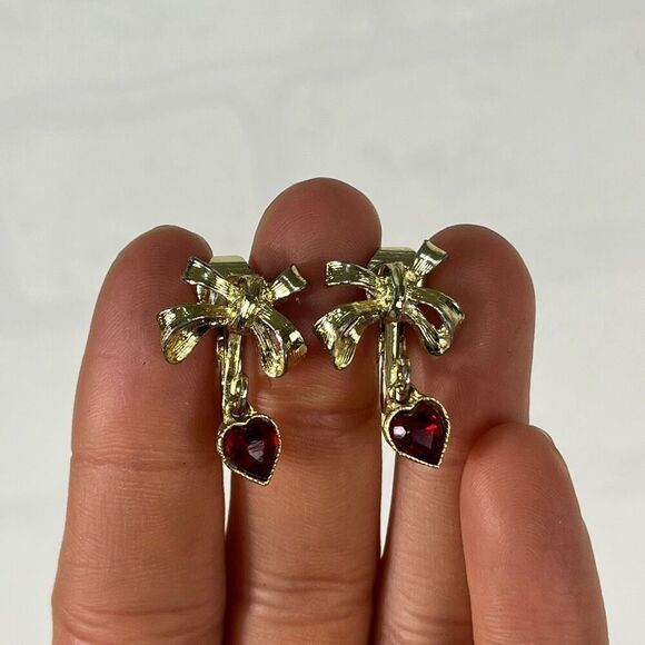 Costume Jewelry Bow Dangly Earrings Clip ons - Picture 1 of 6